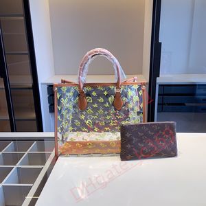 2023 Moda Tasarımcı Çantaları Şeffaf Jöle Tote Çantaları Bayan Tote Çanta Bir Omuz Crossbody Büyük Alışveriş Çantası 2 Parça Set PVC 15 Stiller