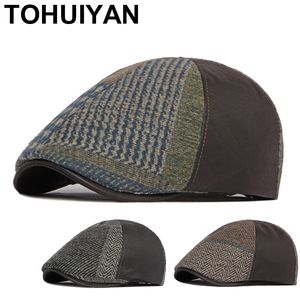 Tohuiyan Classic Striped Baskes for Men Winter Woolen Newsboy Hats Autumn Warm Driving Caps Women Boina Justerbar platt mössa