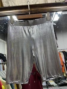 Kvinnors shorts kvarvarande lager sommar tunn glansiga glänsande kvinnor silver leggings hög midja yogas träning underkläder