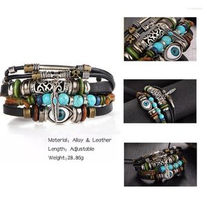 Charm Armbänder BXW Vintage Punk Wrap Armband Boho Tibet Stein Feder Mehrschichtiges Leder Armband Auge Fisch Charms Perlen Für Männer Raym22