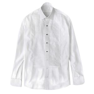 Мужские костюмы Blazers Элегантная рубашка для смокинга, носится с шпильками, топ -четыре пуговица Съемные формальные свадебные рубашки на заказ с плиссированными спереди 230625