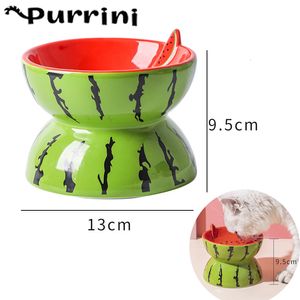 Cat Bowls Feeders Designs Cute Fruit Formes Pet Food Bowls Ceramics Watermelon Lemon Cat Bowls Liten Dog Food Water Feater Pet Supplies 230625