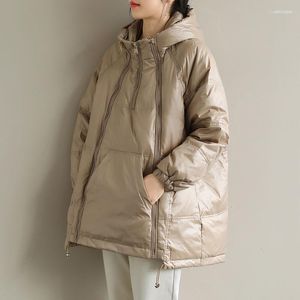 Kadınlar Down Kadınlar Beyaz Ördek Ceket Kış 2023 Üç Zipper Gevşek Kazak Palto Küçük Kızlar İçin Lady Işık Sıcak Ceketler