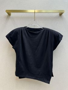 女性用Tシャツ2023女性ファッション半袖ショルダーパッドカジュアル非対称スリットデタッチ可能なTシャツ0606