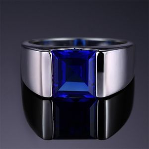 Solitaire Ring Men's 925 Sterling Silver Square Natural Blue Sapphire Stone Rings for Men Women SMYCHIRY Gift 230625