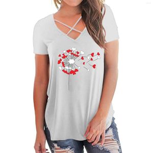 Blusas Femininas Blusa Casual Confortável Verão Decote em V Manga Curta Estampada Túnica Top Criss Cross Shirts Tops Roupas Femininas