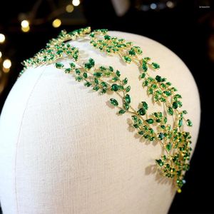 Haar Clips Mode Parel Buigbare 2 Tier Leaf Crystal Tiara Bruids Accessoires Groene Hoofdband Sieraden Voor Vrouwen Bruiloft CZ ornament