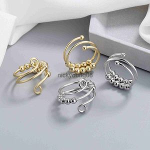 Band Rings DoreenBeads Adjustable Anxiety Ring fidget Women Men Runner Stacking Finger Ring With Spiral Bead Relief Antistress Rotate Ring x0625