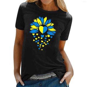 Women's Blouses Women Harajuku Printed Shirt Summer Ukraine Flag Sunflower Political T Round Neck Short Sleeve Pullover Top