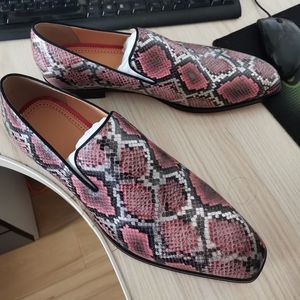 New Fashion Mixed Colors Snake Skin Pattern Loafers Luxury Genuine Leather Shoes For Men Handmade Slip On Flats Dress Shoes