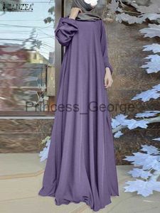 Sukienki swobodne Zanzea Casual Solid Maxi Sabi Spring Sukienka muzułmańska Długie rękawowe sukienki Oneck Kobieta Stylowa luźna Sundress Abaya Kaftan 2023 x0625