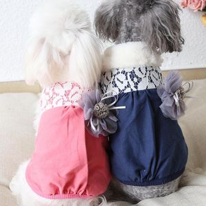Hundkläder spets blomma västar tjocka hoodies rockar skjorta bomulls husdjur kläder vinter varm kläder för hundar katt valp maltese teddy