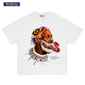 Męskie koszulki Tideshec Hiphop Streetwear Retro Portret Tshirt Men Gorente Dennis Rodman T Shirt Botton Mens krótki rękaw Vintage Tshirt J230625