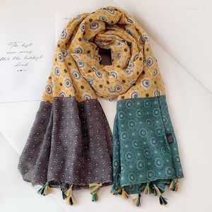 Scarves Women Autumn Cotton Tassel Shawl Aztec Floral Patchwork Style Pashmina Wrap Thick Sun Protection Summer Soft 180 100cm