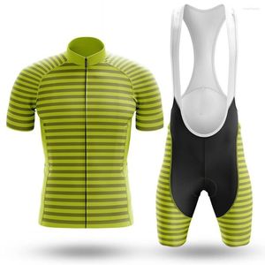 Set da corsa Maglia da ciclismo a righe verde lime Set Sport Team Bike Abbigliamento da uomo Quick Dry Summer Sleeve Road Ride Shirt Bib Short Gel