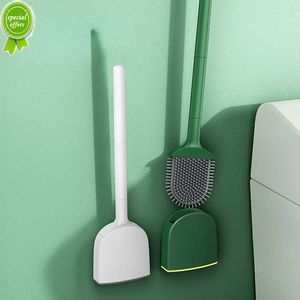 New Flexible Silicone Toilet Brush With Holder Leakproof Soft Toilet Bowl Cleaner Brush Bathroom Wall Mounted Toilet Cleaning Brush