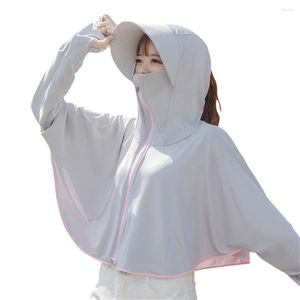 Scarves Douhoow Women Sun Protection Shawl Summer Thin Cycling Clothing UV Tops Long Sleeve Wide Brim Silk Zipper Wraps