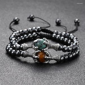 Strand Beaded Strands Bracciale intrecciato in ematite da uomo Colore argento vintage Aquila Artiglio Occhio di tigre Pietra naturale Gioielli curativi