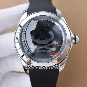 Yeni 47mm büyük kabarcık kopp gri kafatası kadranı otomatik erkek izle çelik kasa kauçuk kayış beyler saatler twcm timezonewatch e58a3