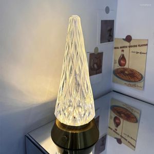 Candeeiros de mesa LED Night Light Árvore de Natal Crystal Lamp Touch Stepless Dimming Carregamento USB para Festa de Aniversário Decoração de Cabeceira