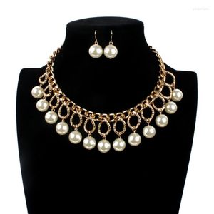 Necklace Earrings Set Fashion Golden Women's Neck Chain Imitation Pearls Pendants Choker Chains And Necklaces Pearl Sets Jewelry