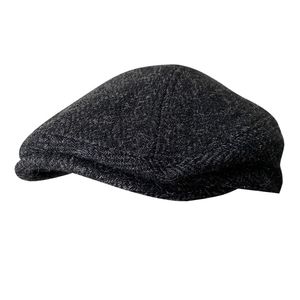 Pure Wool Men's Berets Winter High Quality Wool Newsboy Hats HerringBone Octagon Cap Dark Grey Men Women Gatsby Flat Hat Blm385