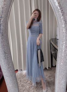 Casual Dresses AUTH Self Portrait Mesh Dotted Fairy Blue Popular Long Dress Cocktail dress