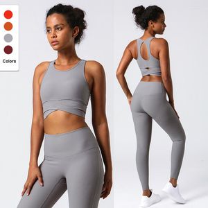 Women's Two Piece Pants 2Pcs-Set Women Workout Sport Set Soft Stretchy Sportswear Ribbed 2 Pieces Yoga Suit High Waist Leggings Gym Bras