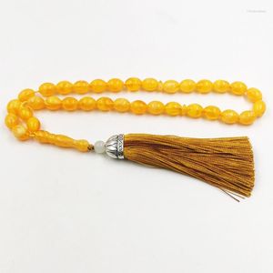 Strang Tasbih Männer Muslim Gebetskette Gelb Harz Baumwolle Quaste Misbaha Rosenkranz Islamische Accessoires Arabia Fashion Armbänder