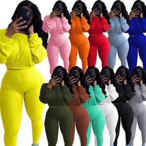 Designer Tracksuits Fall Clothes for Women Sticked Two Piece Set Outfits långärmad Ribbed sportkläder Pullover Sweatshirt and Pants Wholesale Clothes 8547