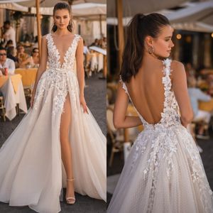 Berta A Line Abiti da sposa per la sposa Illusion Scollo a V Abito da sposa abiti da sposa Abiti da sposa firmati con spacco alla coscia