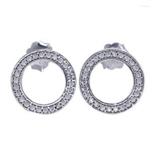 Stud Earrings Est Arrival Not Plated 925 Sterling Silver Simple Hollow Circle CZ Paving Earring