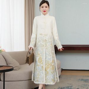 Kvinnors dike rockar cheongsam höst/vinter retro kinesisk stil smal temperament broderad tang kostym jacka kappa spänne zen kläder