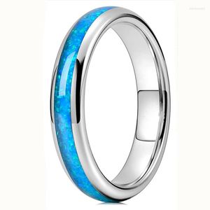 Cluster Rings Aroutty Fashion 4mm For Men Women Stainless Steel Ring Blue Fire Opal Inlay Luxury Wedding Band Engagement Jewelry