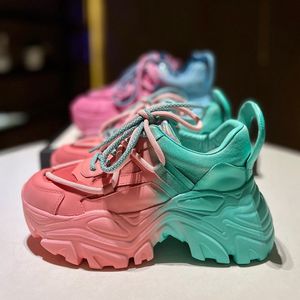 Womens Sneakers Match Colors Lace Up Platform High Heel Shoes Casual Sport Girls Korean Styles 2023