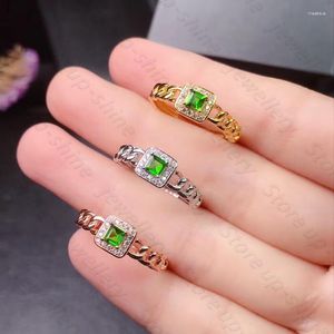 Cluster Rings Natural Diopside Ring 925 Silver Ladies Fine Incrustado Simples, Refinado e Elegante