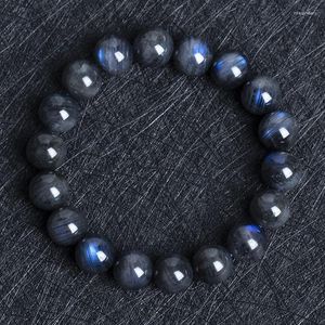 Strand pärlstav strängar naturliga pärlor armband svartmontonen labradorite stretch flash blue pärla för män 8-12mmbead