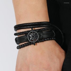 Charm Bracelets Handwoven Fashion Rope Men's Boat Rudder Bracelet National Leather Jewelry