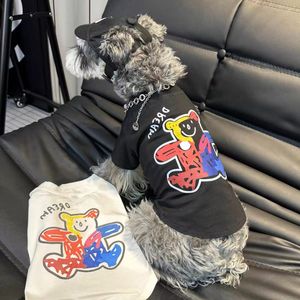 犬のアパレルプリントベアTシャツペットドッグ服漫画ベスト犬衣類猫猫小型プリントかわいい薄い夏のブラックファッションボーイガールチワワ230625