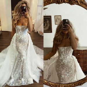 Berta Mermaid Wedding Dresses Overskirts Appliques Lace Wedding Dress Illusion Vintage robe de mariee bridal gowns