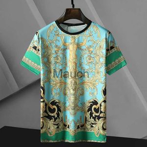 Herren T-Shirts Modemarke Label T-Shirt Männer Luxus Barock T-Shirts Goic 3D Golden Flower Royal Männer Cloes 2021 Sommer Casual Tops Tees J230625