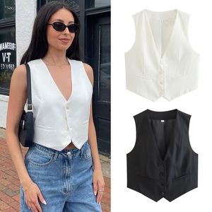 SLTNX Fashion Women's Vest 2023 Summer V-ringen chic ärmlösa västar för kvinnor Kvinna med en breasted vit väst Ny