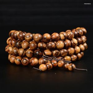 Strand 108 0,8 cm Hua Qinan Träbönpärlor Naturliga trä mala armband Buddha Rosary Halsband Buddhistiska smycken