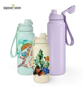 Tom Sublimation Macaron Sports Water Bottle 25oz 32oz rostfritt stål Tumbler Vakuumkolv Dubbelskikt isolerat med bred munnlock sublimeringskolv