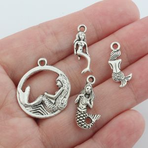 120st Mixed Antique Silver Sea Life Charms Marine Sea Animal Charms Tibetan Mermaid Charms för smycken Making Crafts