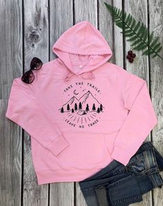 Damen Kapuzenpullover Take The Trails Leave No Trace Mountain Range Clothing Slogan Pullover Pink Cotton Moon Hipster Jumper Art Sweatshirt