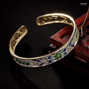 Bangle Sterling Silver Cloisonne Handgjorda Craft Hollow Flower Open Bangles Vintage Ethnic Armband Fina smycken för kvinnor Melv22