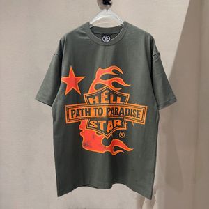 Męskie koszulki Oryginalna etykieta Hellstar Tshirty Hip Hop Flame Letter Drukuj Krótkie rękawie okrągła szyja Vintage Cotton T Shirt dla mężczyzn Kobiety 230621