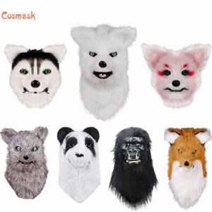 Partymasken Cosmask Bewegliche Mundkopfmaske Tier Panda Tiger Husky Orang-Utan Kunstfell für Halloween-Kostüme Party 230625