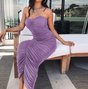 Summer Casual Dresses Women Sexy Off Shoulder Backless Ruched Bodycon Female Bandeau Axless Summer Club Pleathed Mante